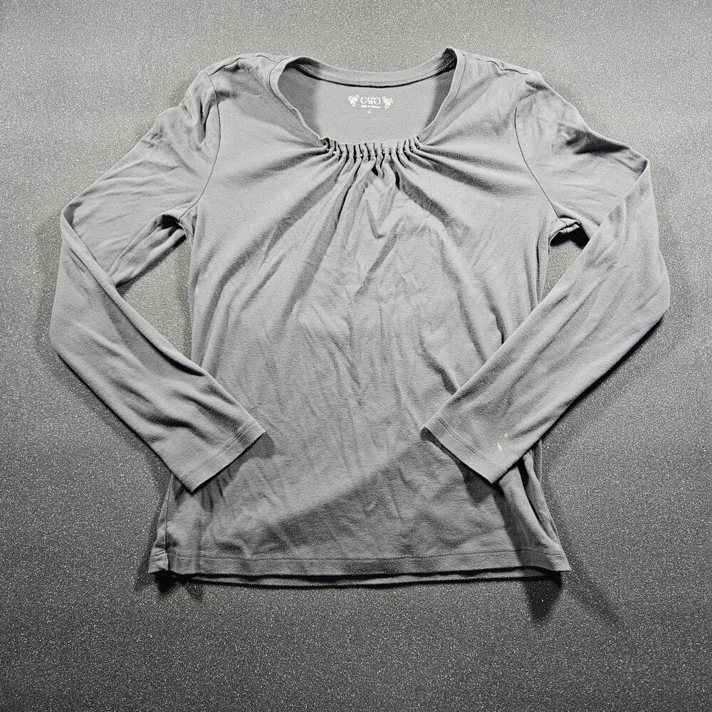 Cato Ruched Neck Long Sleeve Top Women’s Size L Gray Casual Blouse